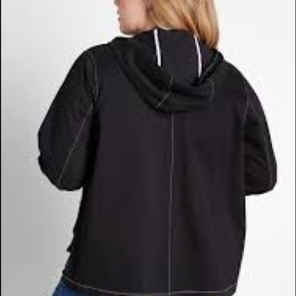 ModCloth Uncharted Territory Hooded Anorak Jacket in black with white stitching. - Picture 3 of 11